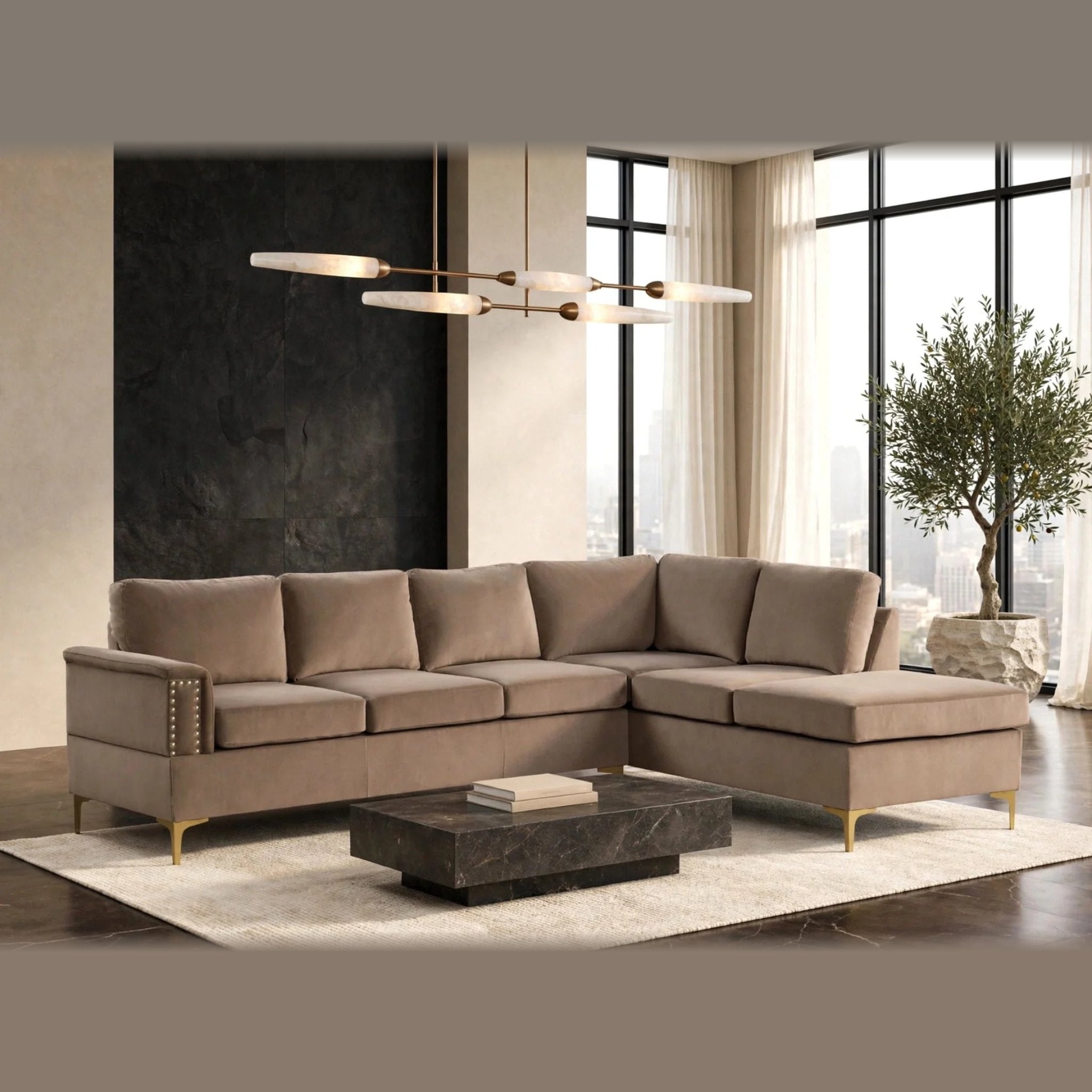 Vogue sectional - latte velvet
